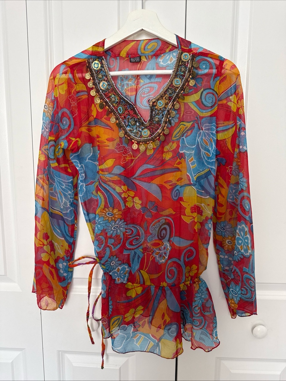 Beaded Sheer Indian Tunic Top Made in India Free Size Lightweight Delicate Kurti